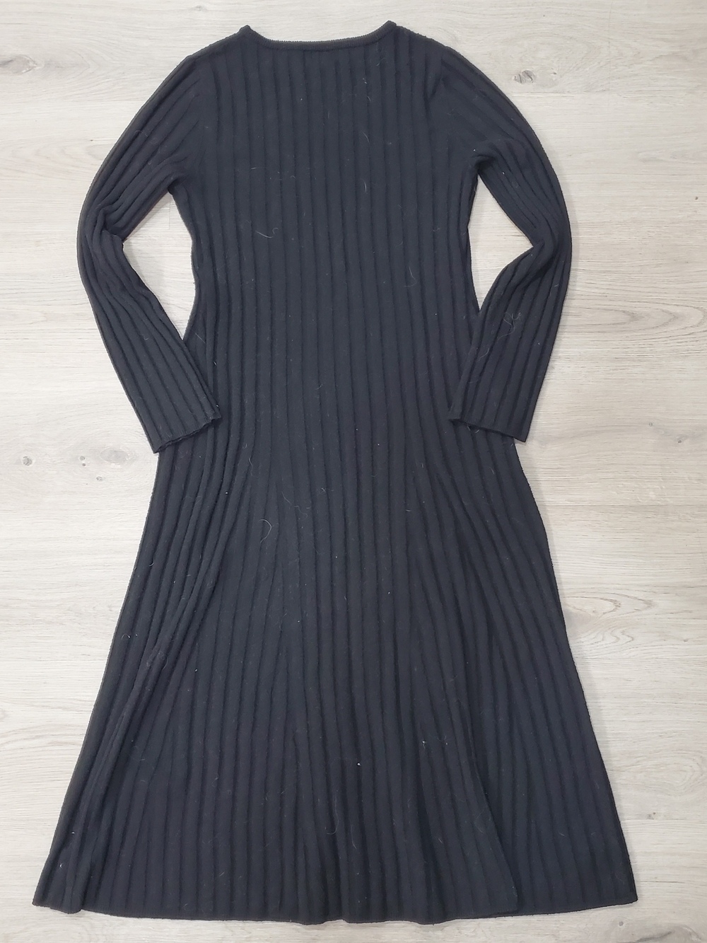 Black Ribbed Long Sleeve Knit Dress